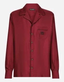 Silk shirt with DG logo-embroidered patch