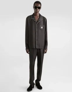 Silk shirt with DG logo-embroidered patch