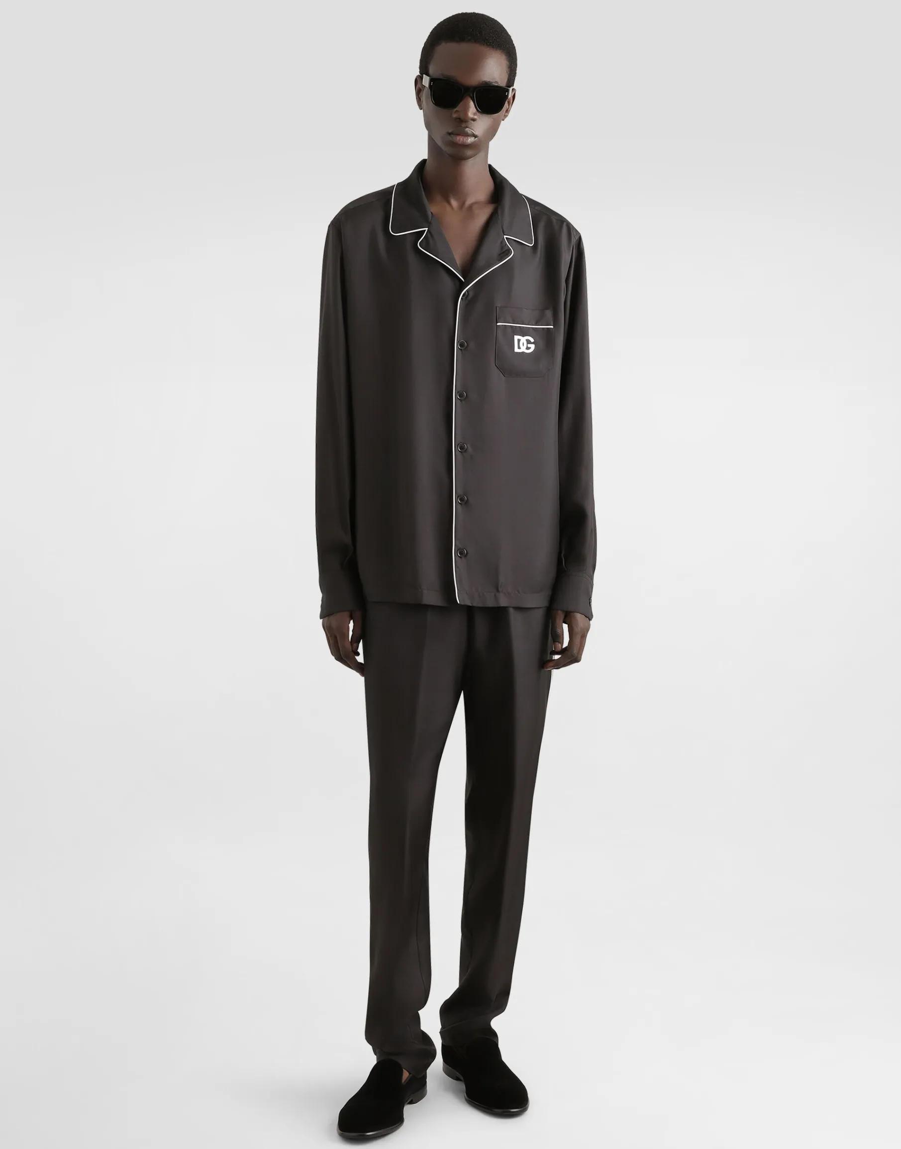 Silk shirt with DG logo-embroidered patch