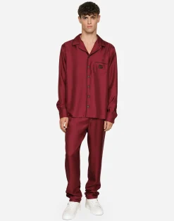 Silk shirt with DG logo-embroidered patch
