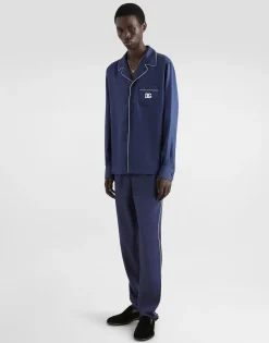 Silk shirt with DG logo-embroidered patch