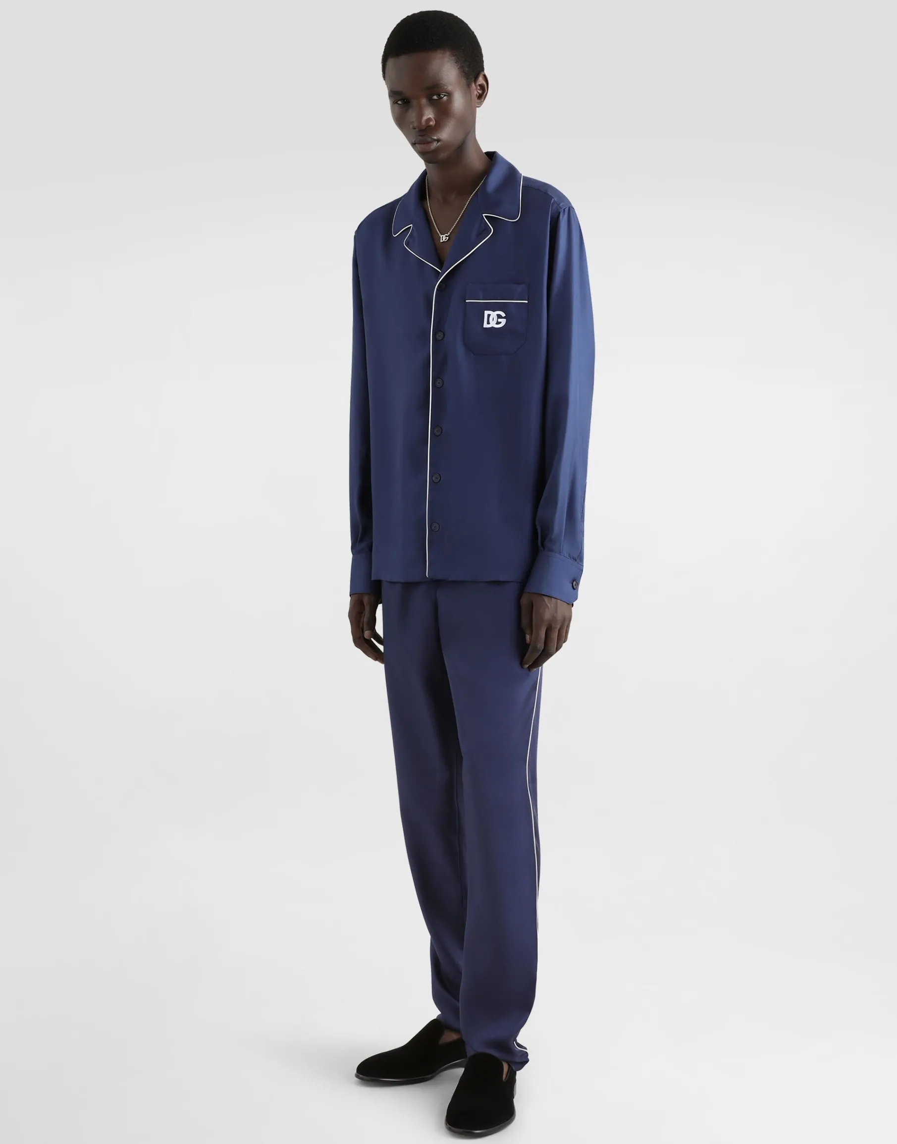 Silk shirt with DG logo-embroidered patch