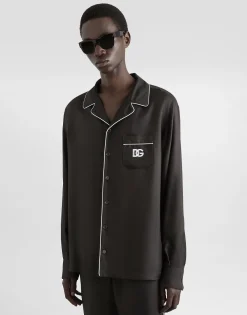 Silk shirt with DG logo-embroidered patch
