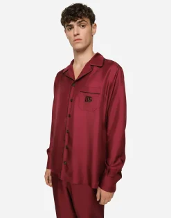 Silk shirt with DG logo-embroidered patch