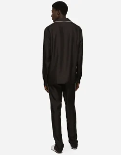 Silk shirt with DG logo-embroidered patch