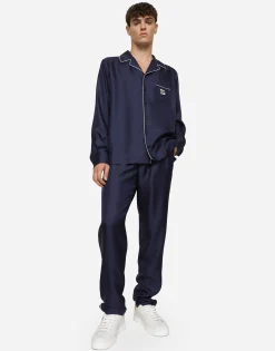 Silk shirt with DG logo-embroidered patch