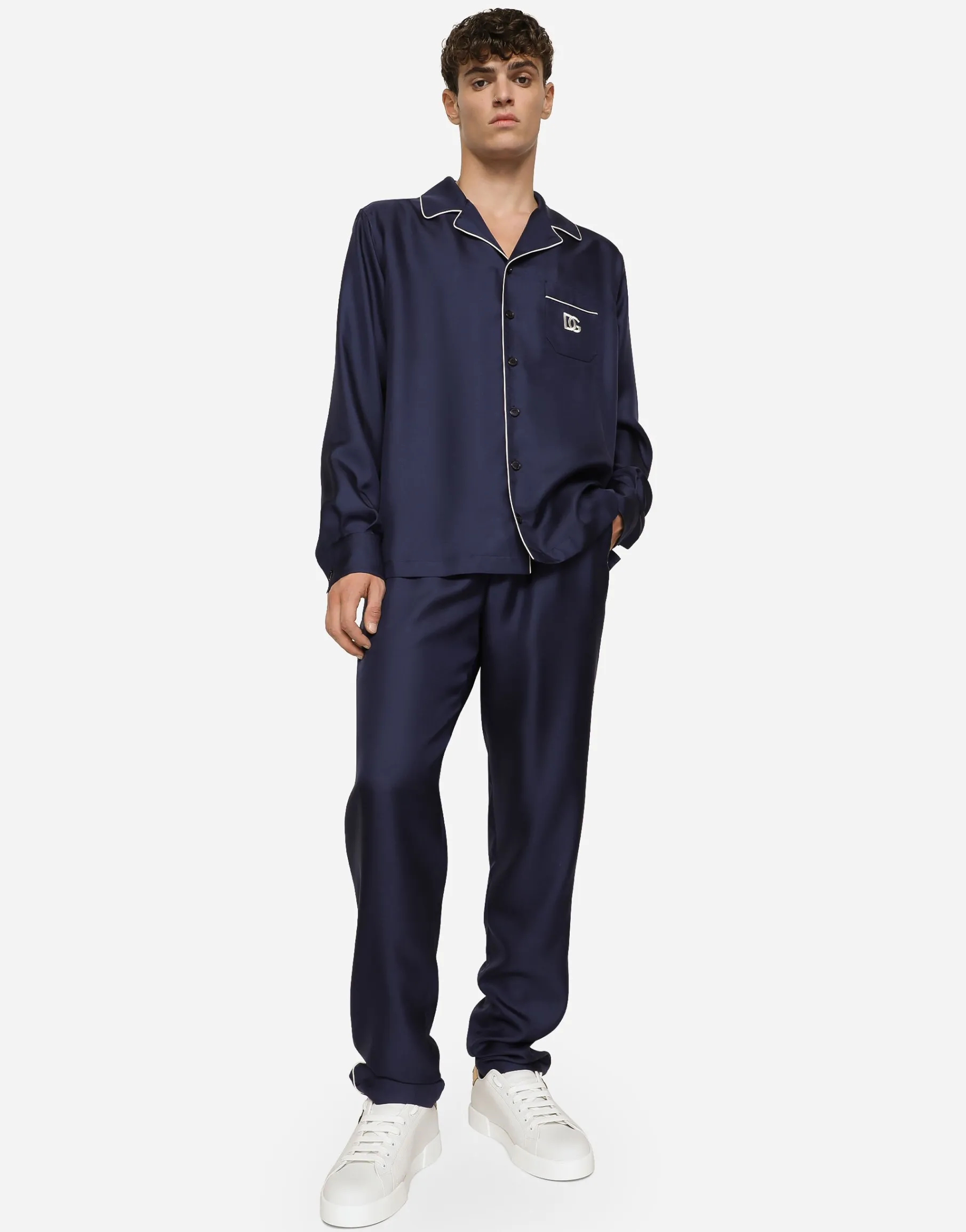 Silk shirt with DG logo-embroidered patch