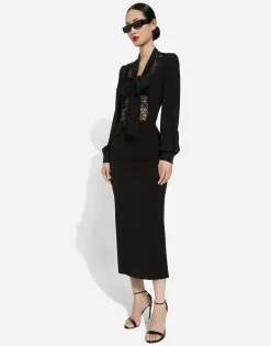 Silk shirt with lace inlay