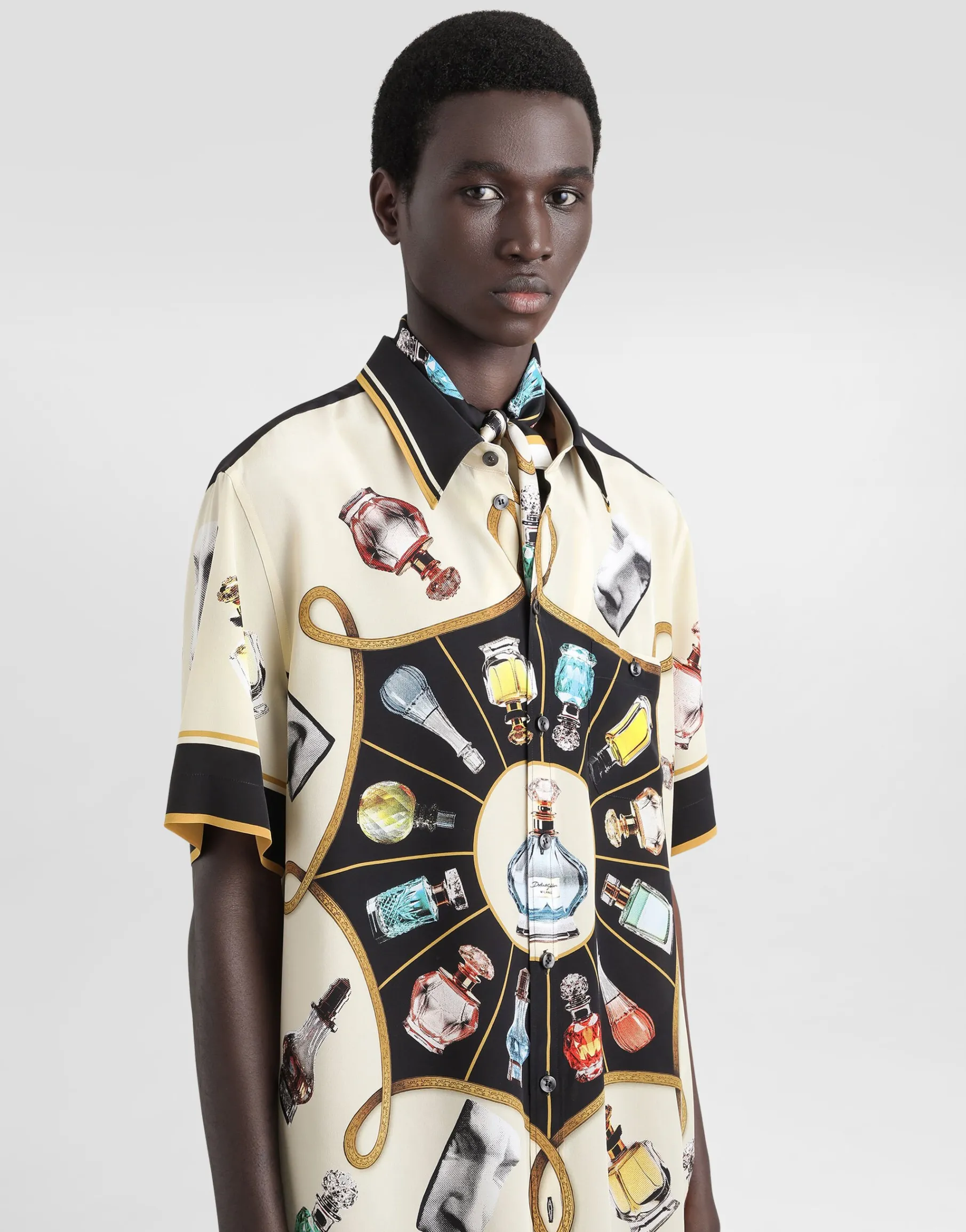 Silk shirt with perfume print