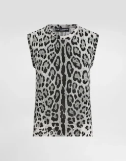 Silk tank top with leopard print