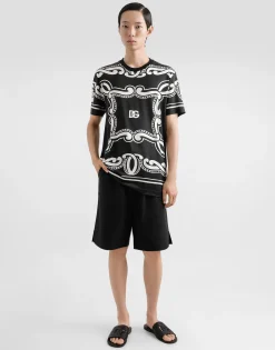 Silk T-shirt with bandanna print