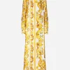 Silk twill caftan shirt with majolica print