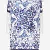 Silk twill crew-neck pullover with majolica print