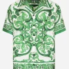 Silk twill Hawaiian shirt with majolica print