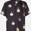 Silk twill Hawaiian shirt with watch print