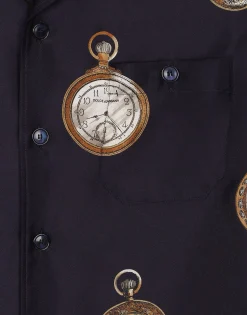 Silk twill Hawaiian shirt with watch print