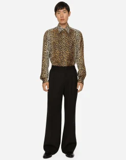 Silk twill Martini-fit shirt with ocelot print