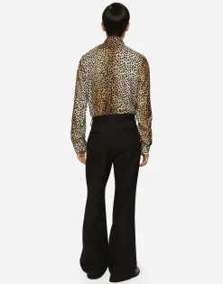 Silk twill Martini-fit shirt with ocelot print