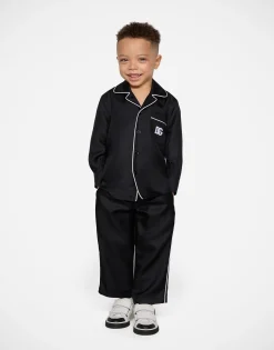Silk twill pajama pants with DG embroidery