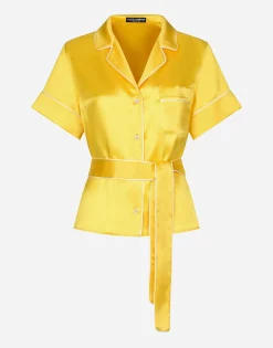 Silk twill pajama shirt with belt