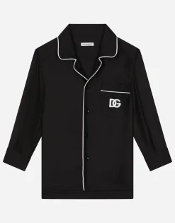 Silk twill pajama shirt with DG embroidery