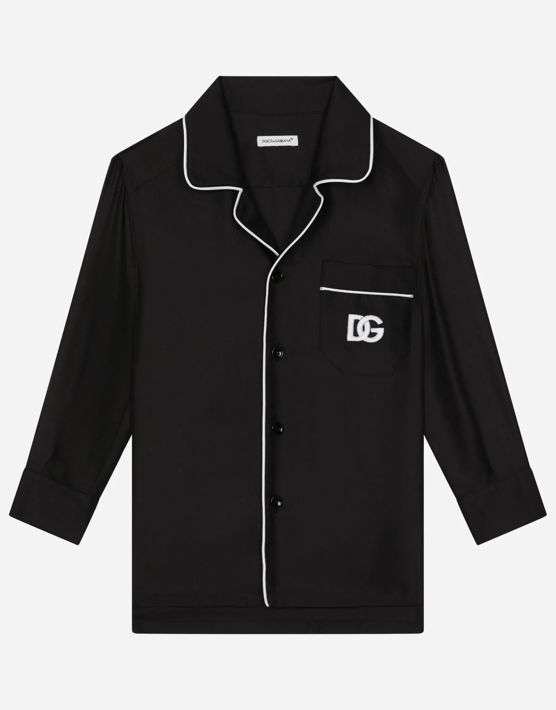 Silk twill pajama shirt with DG embroidery