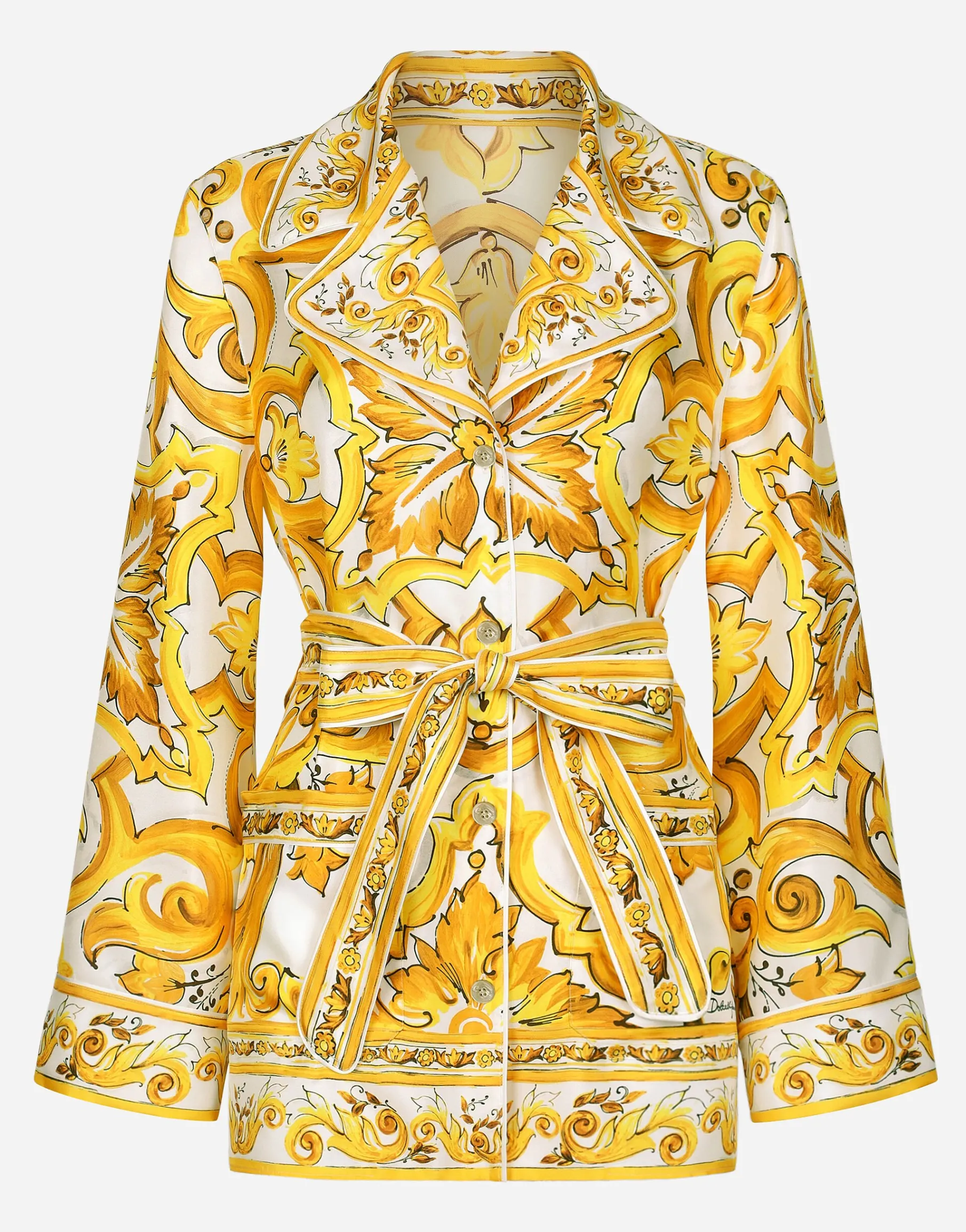 Silk twill pajama shirt with majolica print