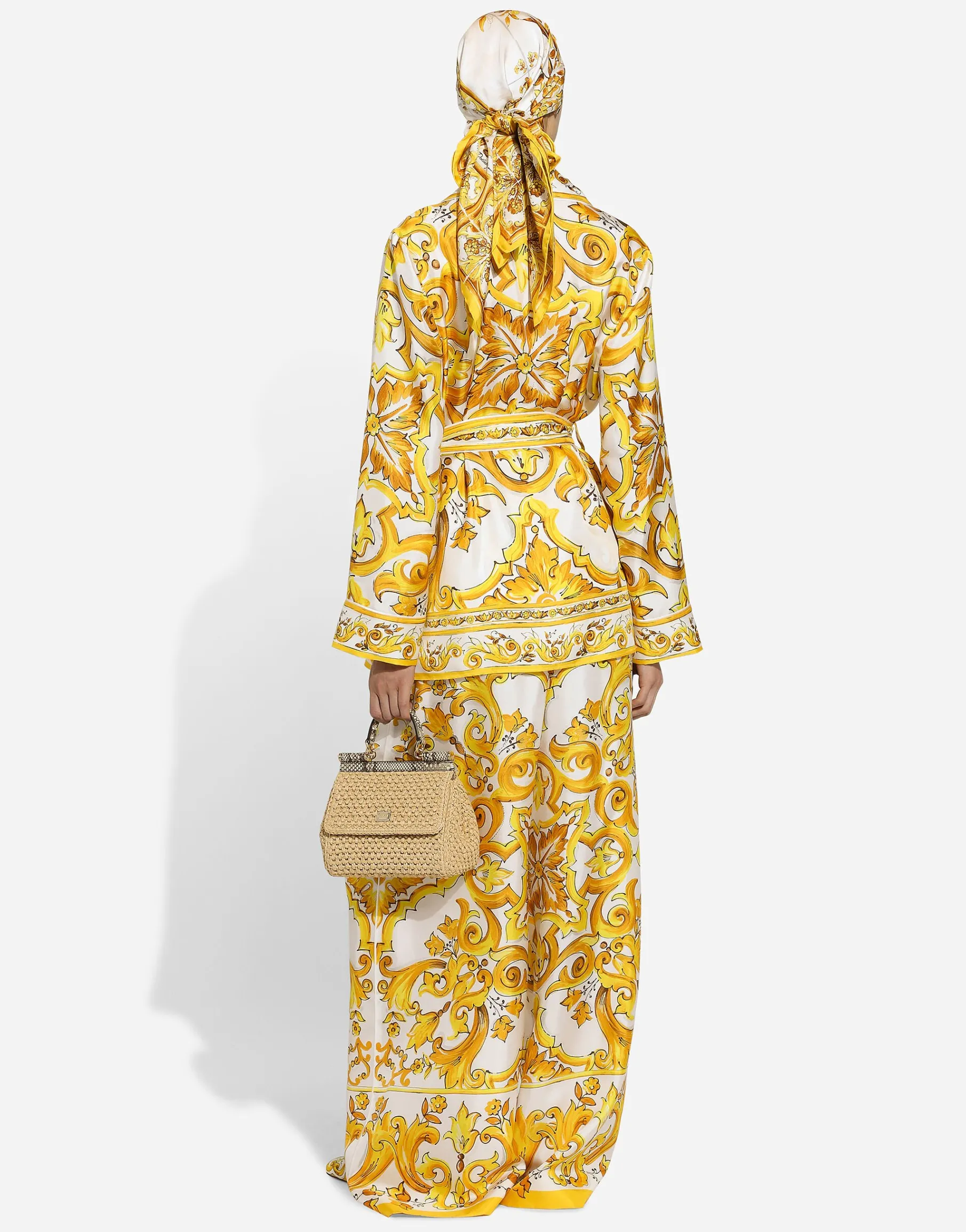 Silk twill pajama shirt with majolica print