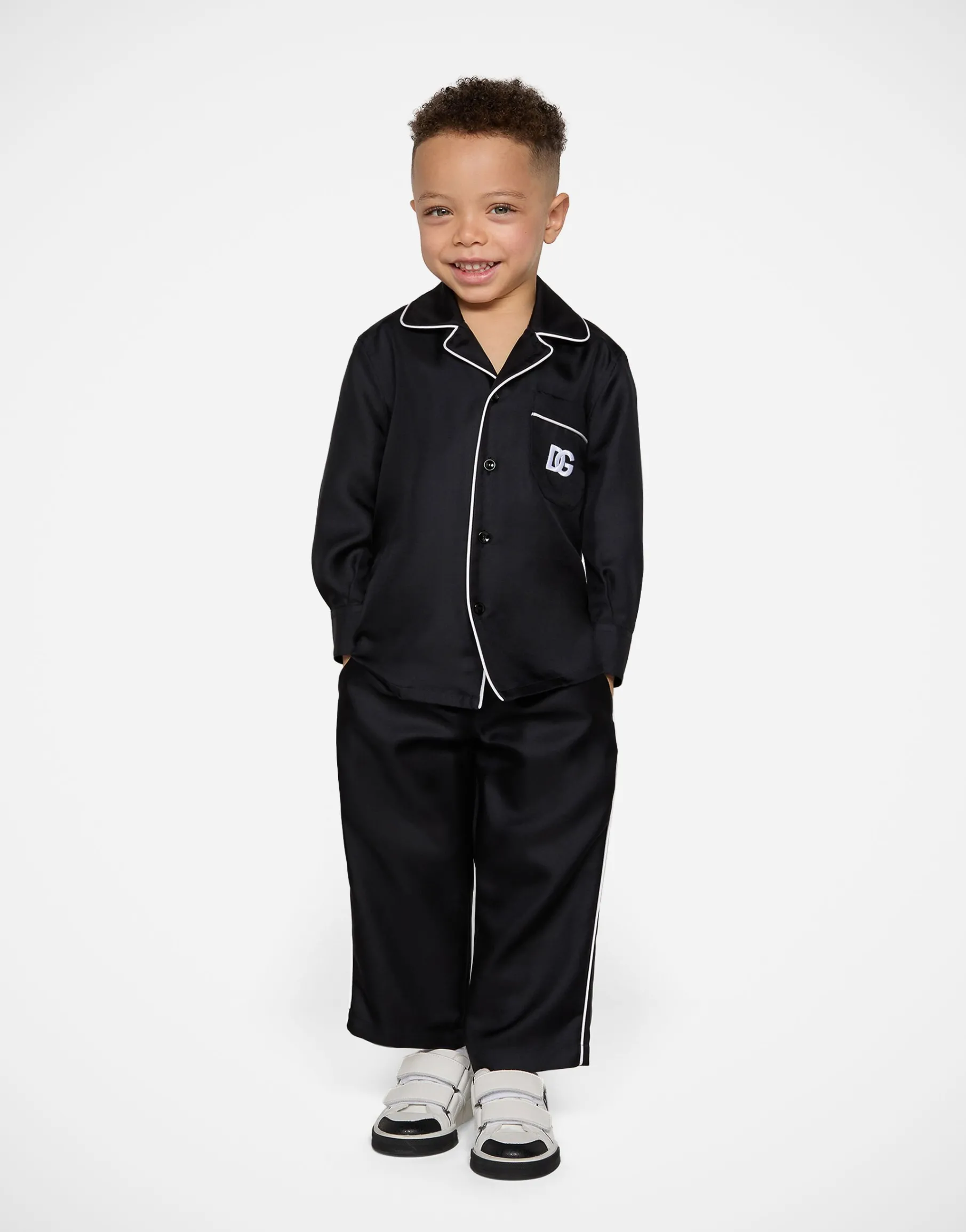 Silk twill pajama shirt with DG embroidery