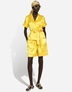 Silk twill pajama shirt with belt