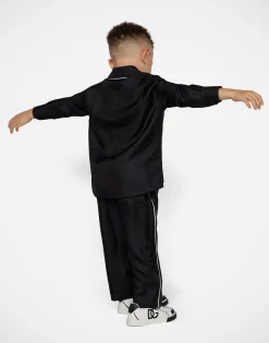 Silk twill pajama shirt with DG embroidery