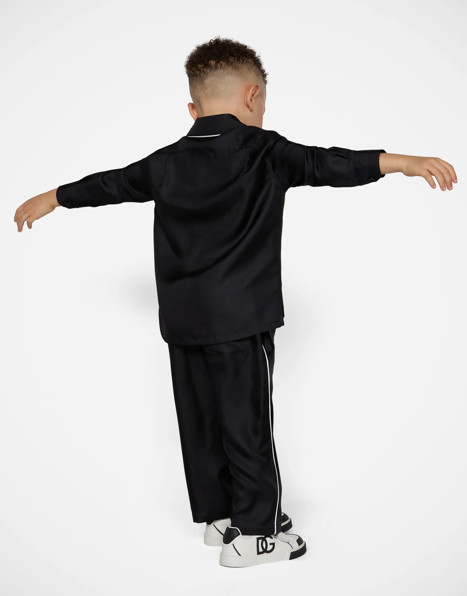 Silk twill pajama shirt with DG embroidery