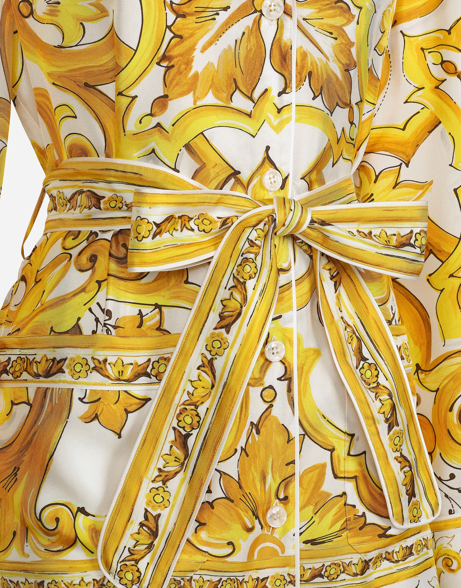 Silk twill pajama shirt with majolica print