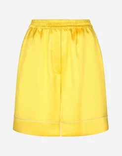 Silk twill pajama shorts with majolica print