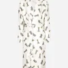 Silk twill robe with chess-piece print