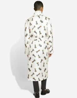 Silk twill robe with chess-piece print
