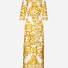 Silk twill robe with majolica print