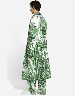 Silk twill robe with majolica print