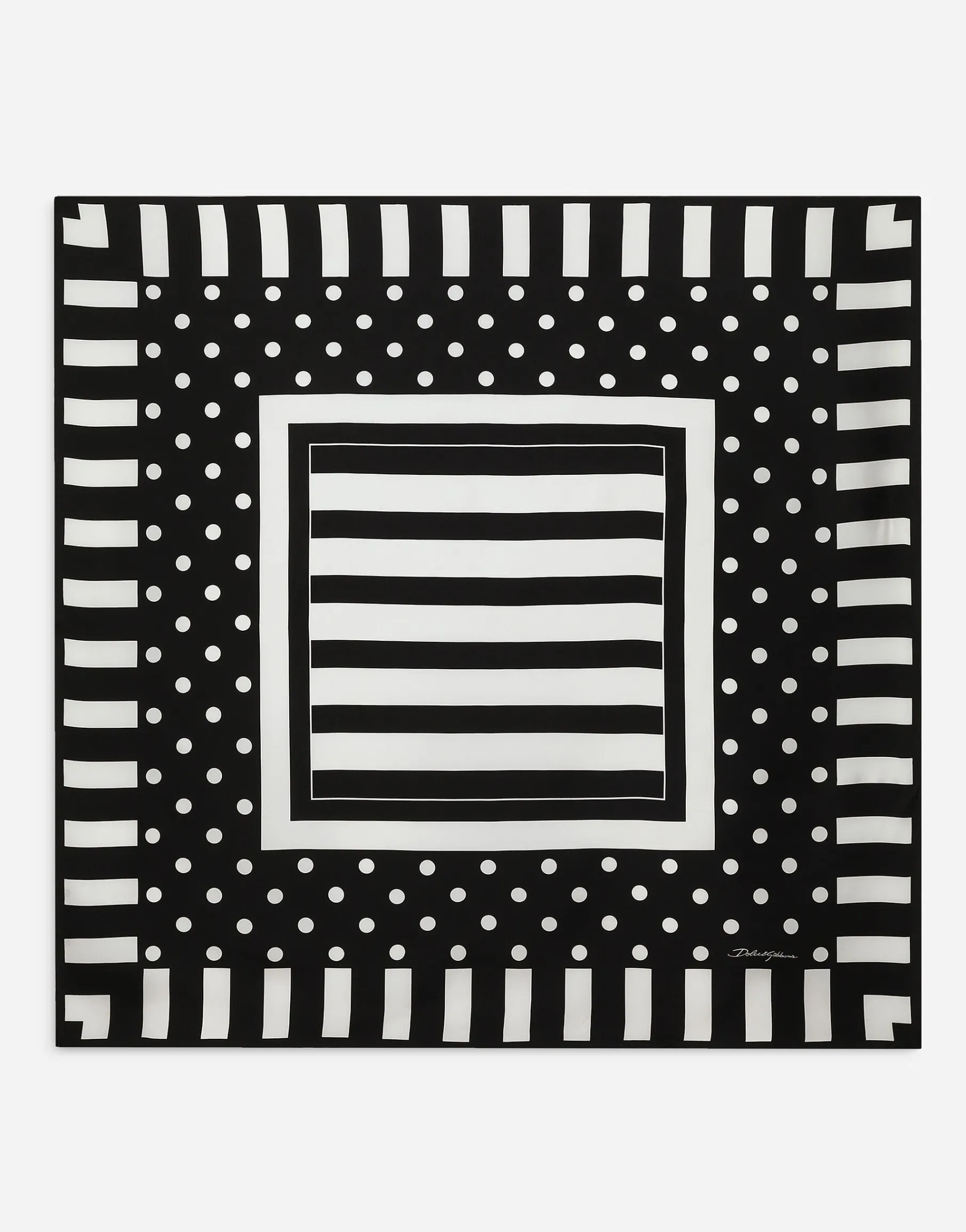 Silk twill scarf with polka-dot and striped print (90x90)