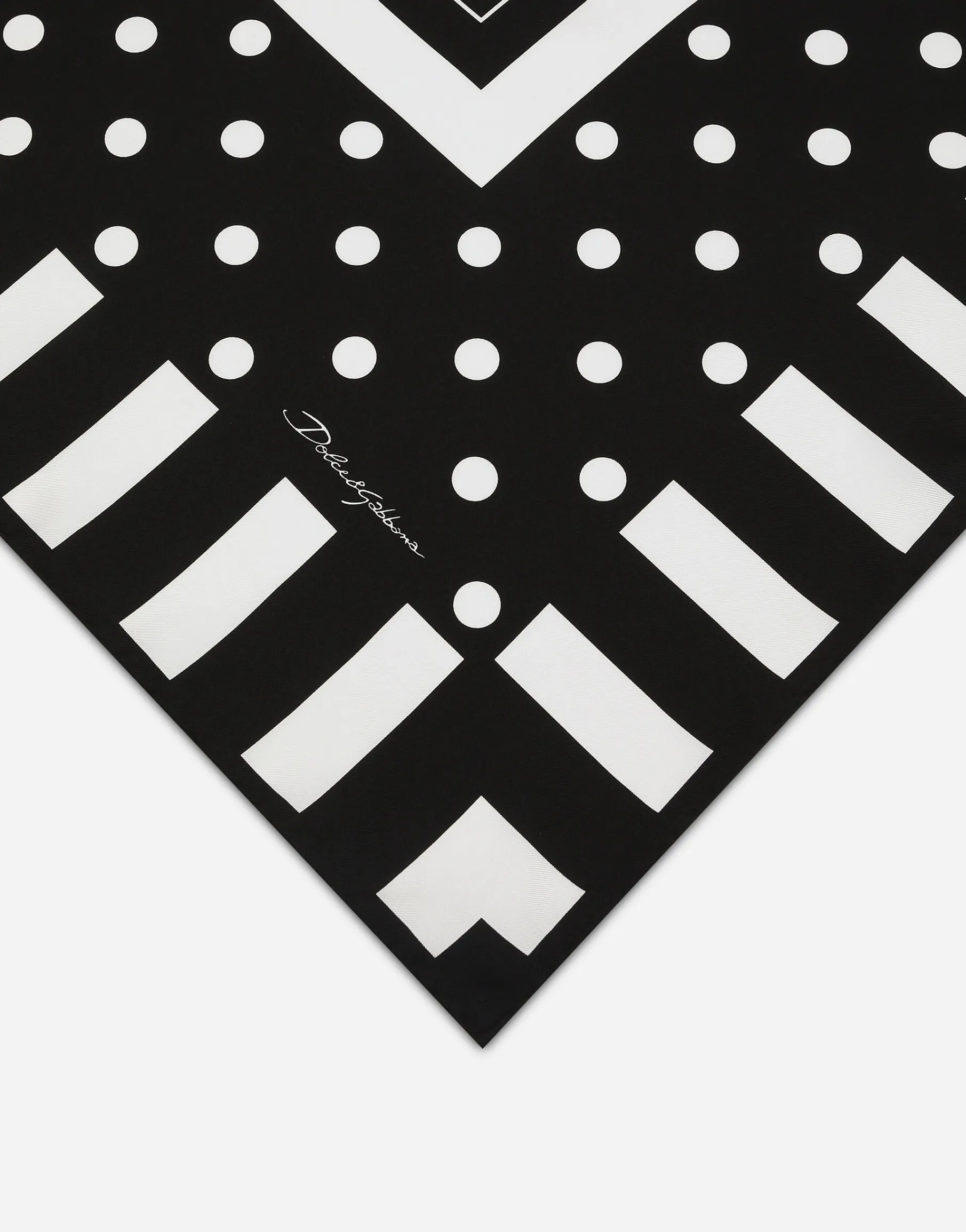 Silk twill scarf with polka-dot and striped print (90x90)