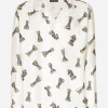 Silk twill shirt with chess-piece print
