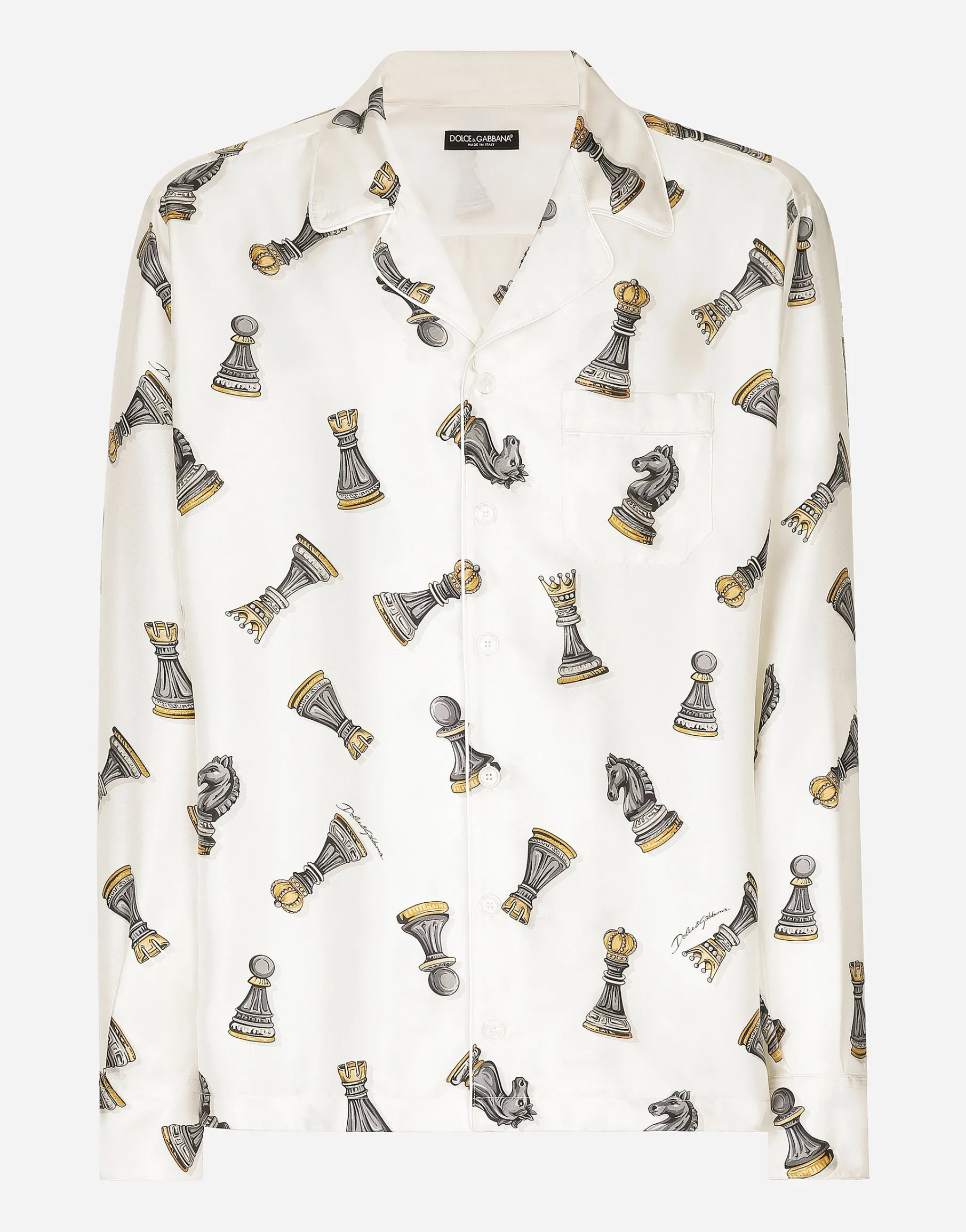 Silk twill shirt with chess-piece print
