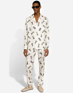 Silk twill shirt with chess-piece print
