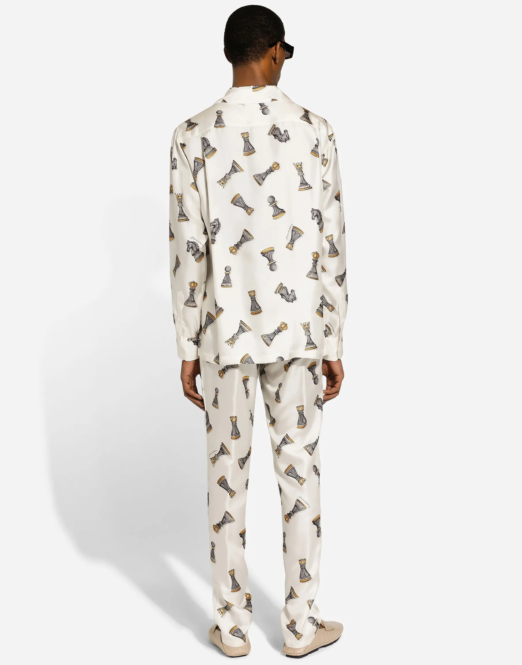 Silk twill shirt with chess-piece print