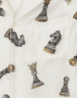 Silk twill shirt with chess-piece print