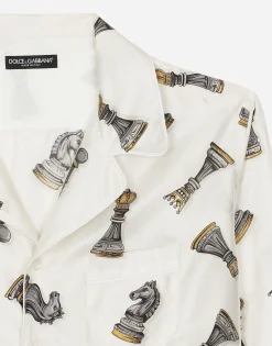 Silk twill shirt with chess-piece print