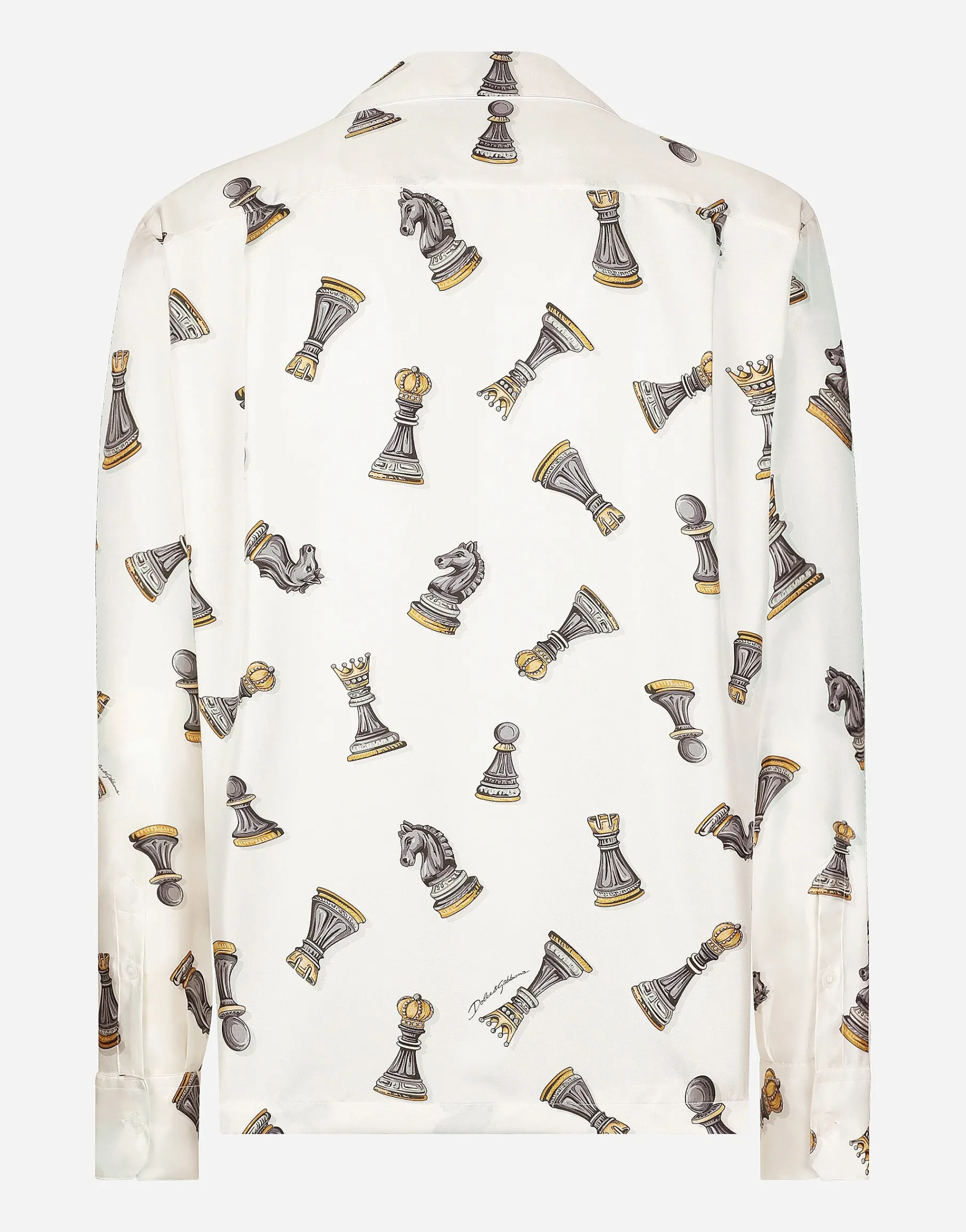 Silk twill shirt with chess-piece print
