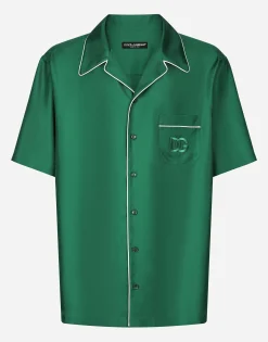 Silk twill shirt with DG embroidery