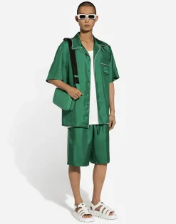 Silk twill shirt with DG embroidery