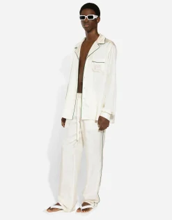 Silk twill shirt with DG embroidery